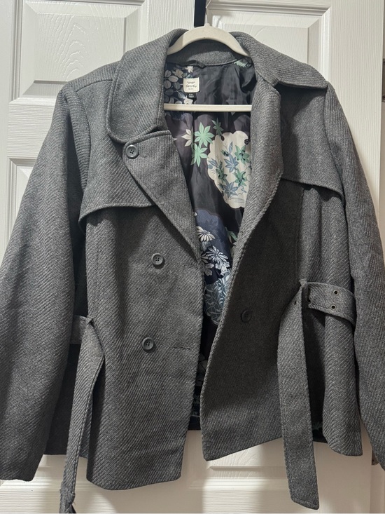 Old Navy Jackets & Blazers - Old Navy Gray Double-Breasted Pea Coat with Floral Lining